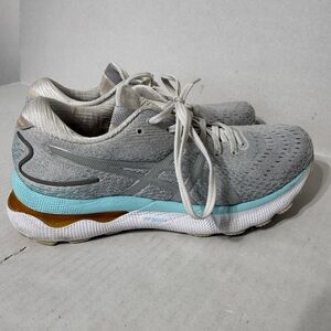 ASICS Women's Gel-Nimbus 24 Light Blue/Silver Knit Running Shoes Size 8.5